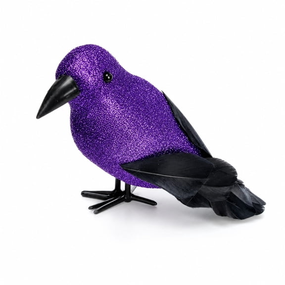 3 Pack Realistic Crow Halloween Ornaments, Purple Sequined Bird With Black Feathers, Cartoon Spooky Decor For Desktop, Shop Window & Haunted House Party Decoration