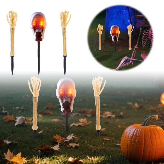 3 Pack Realistic Skeleton Ground Stakes, Halloween Skull Yard Decoration, Skeleton Yard Stakes 3 Pcs, Realistic Ground Breaker Skull Stakes for Outdoor Lawn Garden Graveyard, Scary Party Decoration