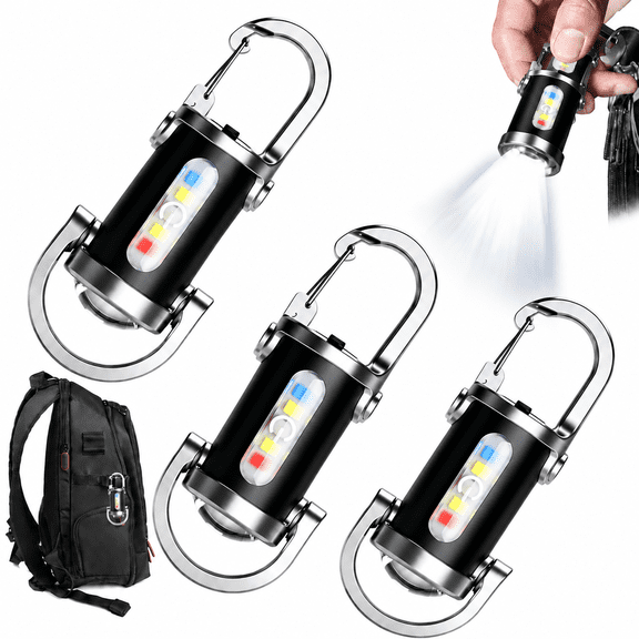 3 Pack Rechargeable Keychain Flashlight, 1200 Lumens Mini LED Pocket Torch with Carabiner Clip, Waterproof EDC Light for Camping, Hiking, Backpack & Emergency Use