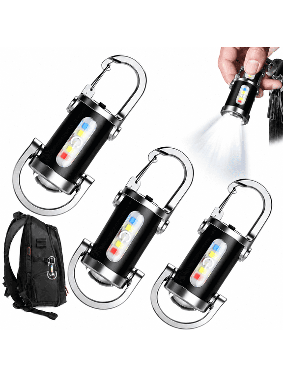 3 Pack Rechargeable Keychain Flashlight, 1200 Lumens Mini LED Pocket Torch with Carabiner Clip, Waterproof EDC Light for Camping, Hiking, Backpack & Emergency Use