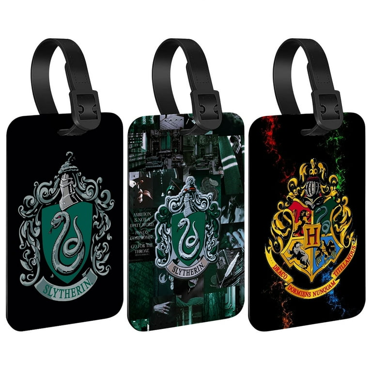 3 Pack Rectangle PU Leather Luggage Tags for Travel Suitcase Baggage 4.05 x 2.83 inches Harry Potter Slytherin Hogwarts School Crest LN895