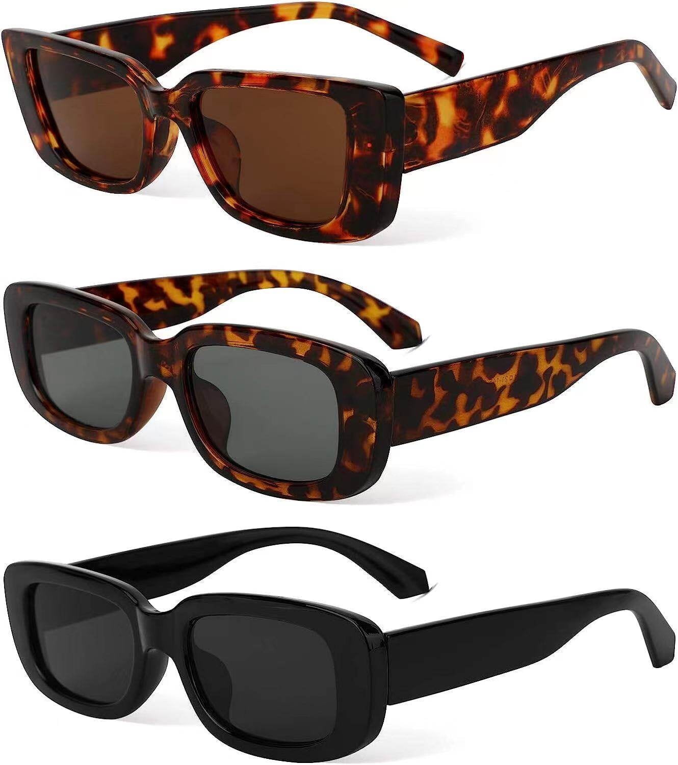 3 Pairs Women's Fashion Sunglasses, 90s Vintage Retro Square Driving Glasses UV Protection Rectangle Sun Glasses Eyewear