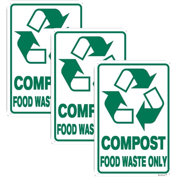 3 Pack Recycle Sign,Recycle Trash Compost Sign,No Trash Sign, Recycle Sign for Trash, "Compost Food Waste Only " 8"x12" Aluminum Sign