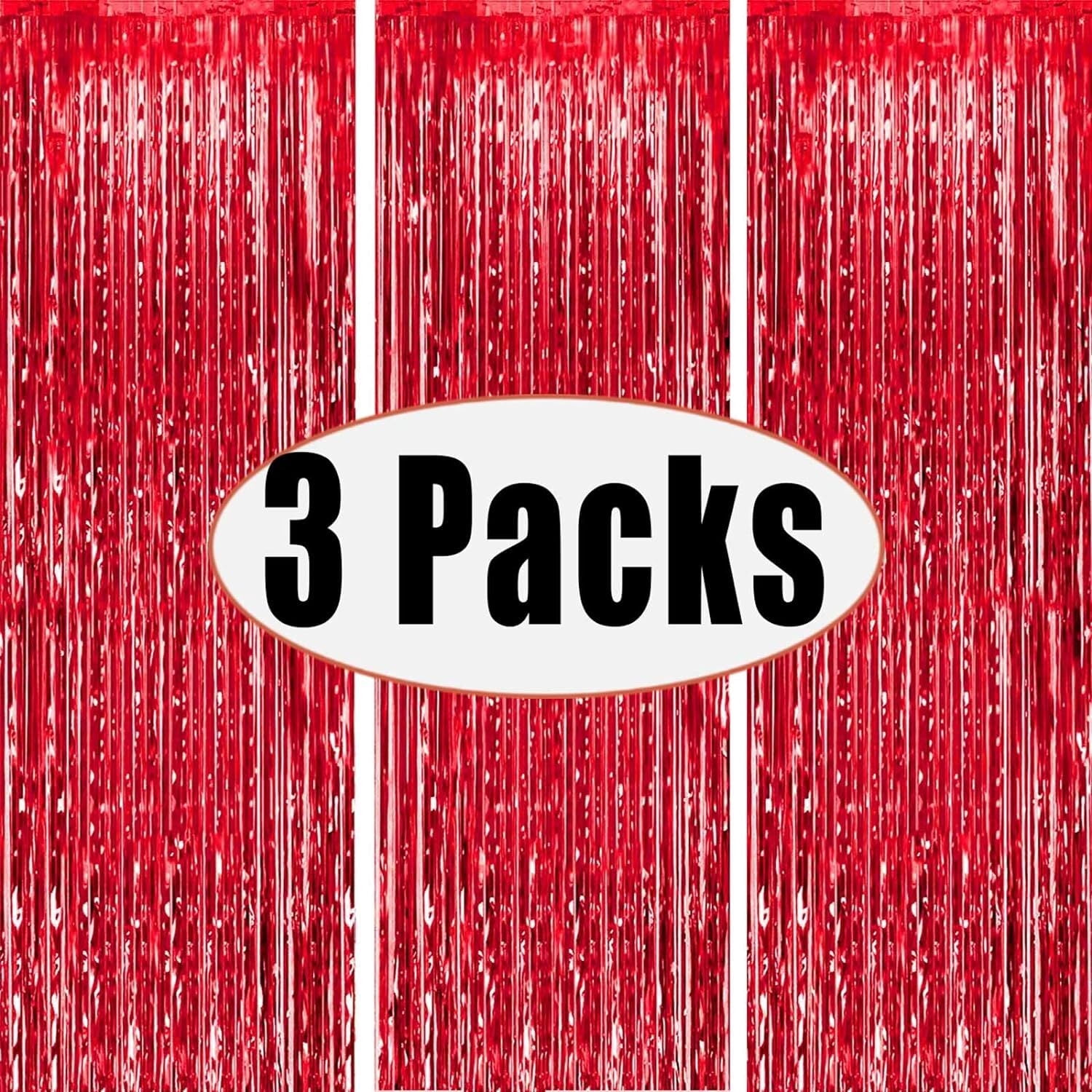 Grad Drapes 3 Pack Red Metallic Tinsel Foil Fringe Curtains Backdrop, 3.3 ft x 6.6 ...