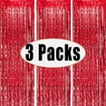 thumbnail image 1 of 3 Pack Red Metallic Tinsel Foil Fringe Curtains Backdrop, 3.3 ft x 6.6 ft Foil Fringe Curtains Decorations，for Photo Background Party Decorations,Graduation Decorations, 1 of 7