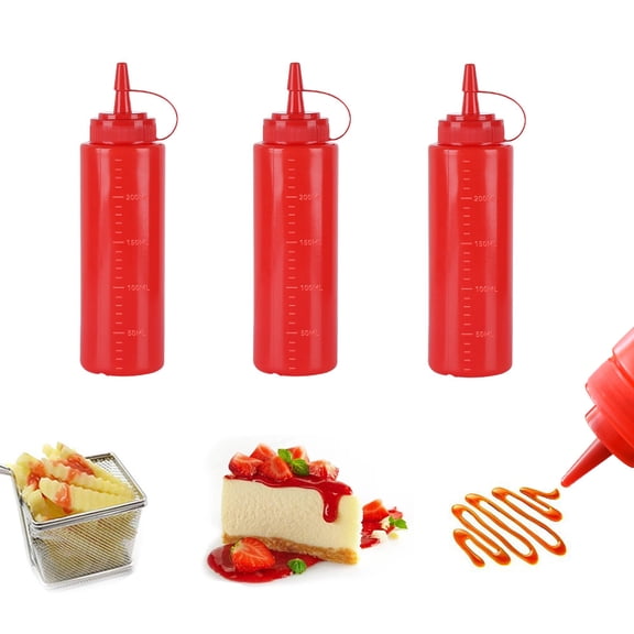 3 Pack Red Plastic Squeeze Bottles 8 oz Condiment Squeeze Bottles Multipurpose Squirt Bottle for Ketchup Oil Jam BBQ Sauce Dressing Grilling Crafts Syrup Dispensers