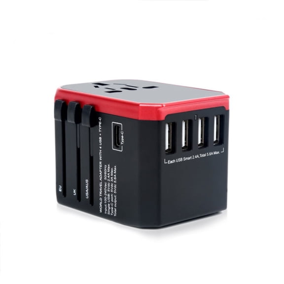 3 Pack,Red,Universal Travel Adapter One International Wall Charger AC Plug Adaptor with 5.6A Smart Power and 3.0A USB Type-C for Over 200 Countries Type A/C/G/I (USA, UK, EU AUS)
