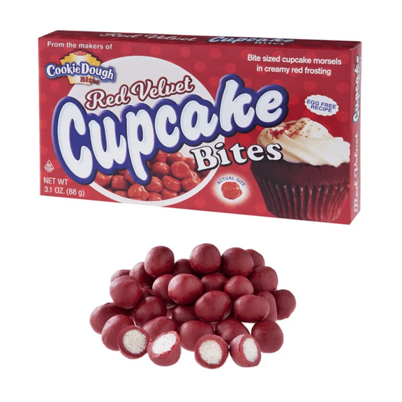 3 Pack Red Velvet Cupcake Bites- Bite-size morsels of red velvet-flavored candy.