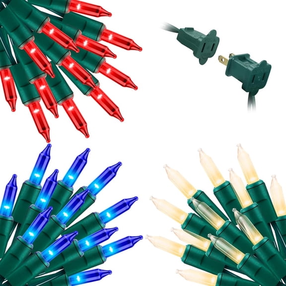 3 Pack Red White Blue 100 Mini Bulb String Lights, 19.6ft Super Bright Extendable Lights for Independence Day Outdoor Decor