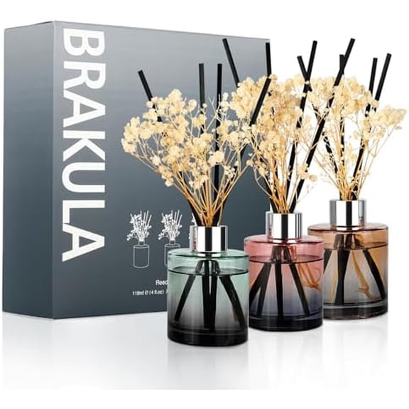 3 Pack Reed Diffuser, Oil Diffuser Sticks, Fresh Linen, White Jasmine,Eucalyptus&Wild Mint, (4 fl oz Each Pack), Home Fragrance with 15 Stick, Shelf Decor, Reed diffusers for Home