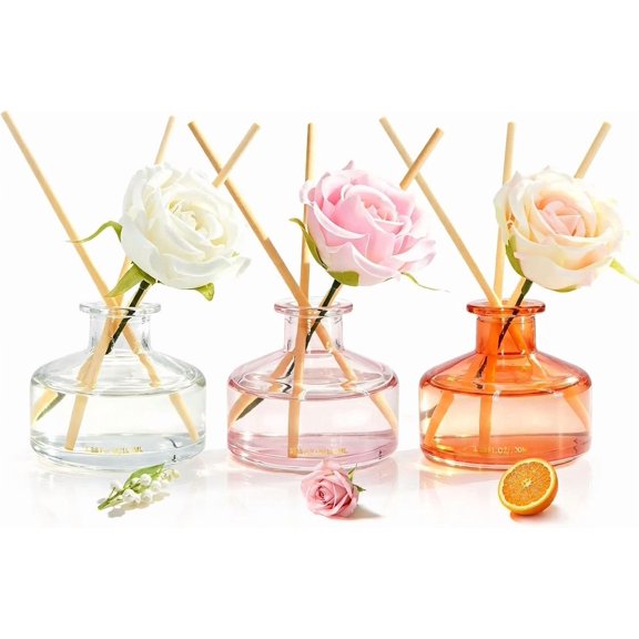 3 Pack Reed Diffuser Set, Rose Clean Linen Citrus Scents, 3.38oz Each, Scented Air Freshener for Home Bathroom Office Decor