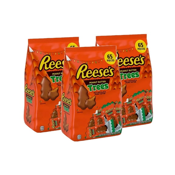 3 Pack | Reese's Milk Chocolate Peanut Butter Trees Candy, Christmas, Bulk Bag (39.8 oz., 65 pc.)