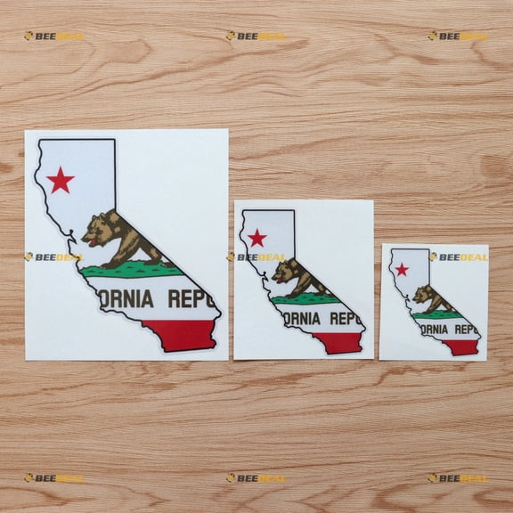 3 Pack Reflective, 3 Inches, 4 Inches, 6 Inches - California Map Flag Bear Cali Outline Decal Sticker Vinyl - for Car Boat Laptop 05081