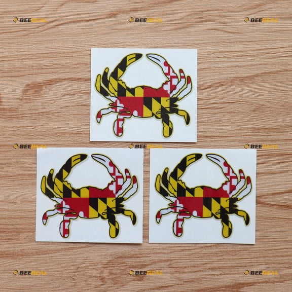3 Pack Reflective, 3 Inches - Maryland State Flag Crab Vinyl Decal Sticker - for Car Boat Laptop 05081