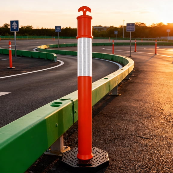 3 Pack Reflective Rubber Base Traffic Delineator Post, 45.7" Orange Delineator Post Cones, Traffic Delineators Cone with Base for Road Guidance, Public Control, Construction Work