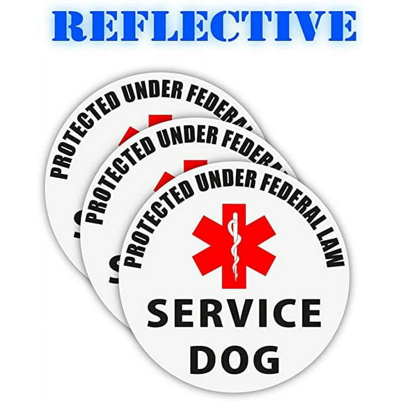 3 Pack | Reflective Service Dog Decal | Protected under Federal Law Reflective Decal | Service Animal On Board Reflective Decal (Small 2" x 2" Each)
