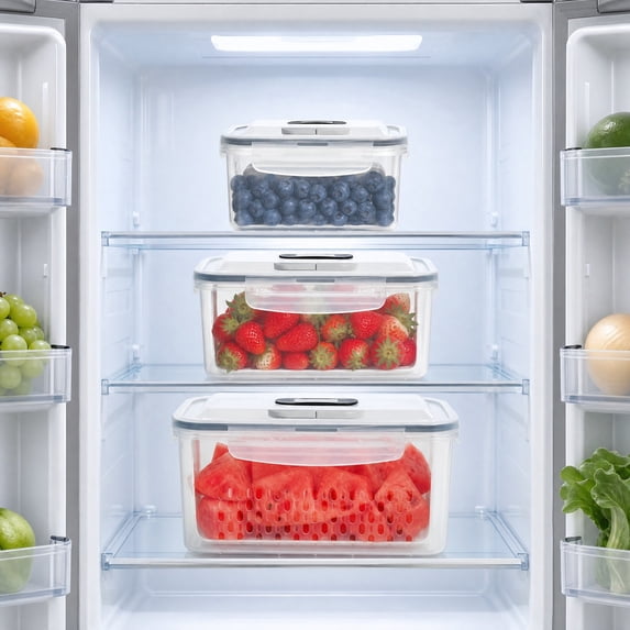 3-Pack Refrigerator Drainable Fresh-Keeping Box, Double-Layer Plastic Food-Grade Container, Freezer Safe for Vegetables and Leftovers, Kitchen Storage