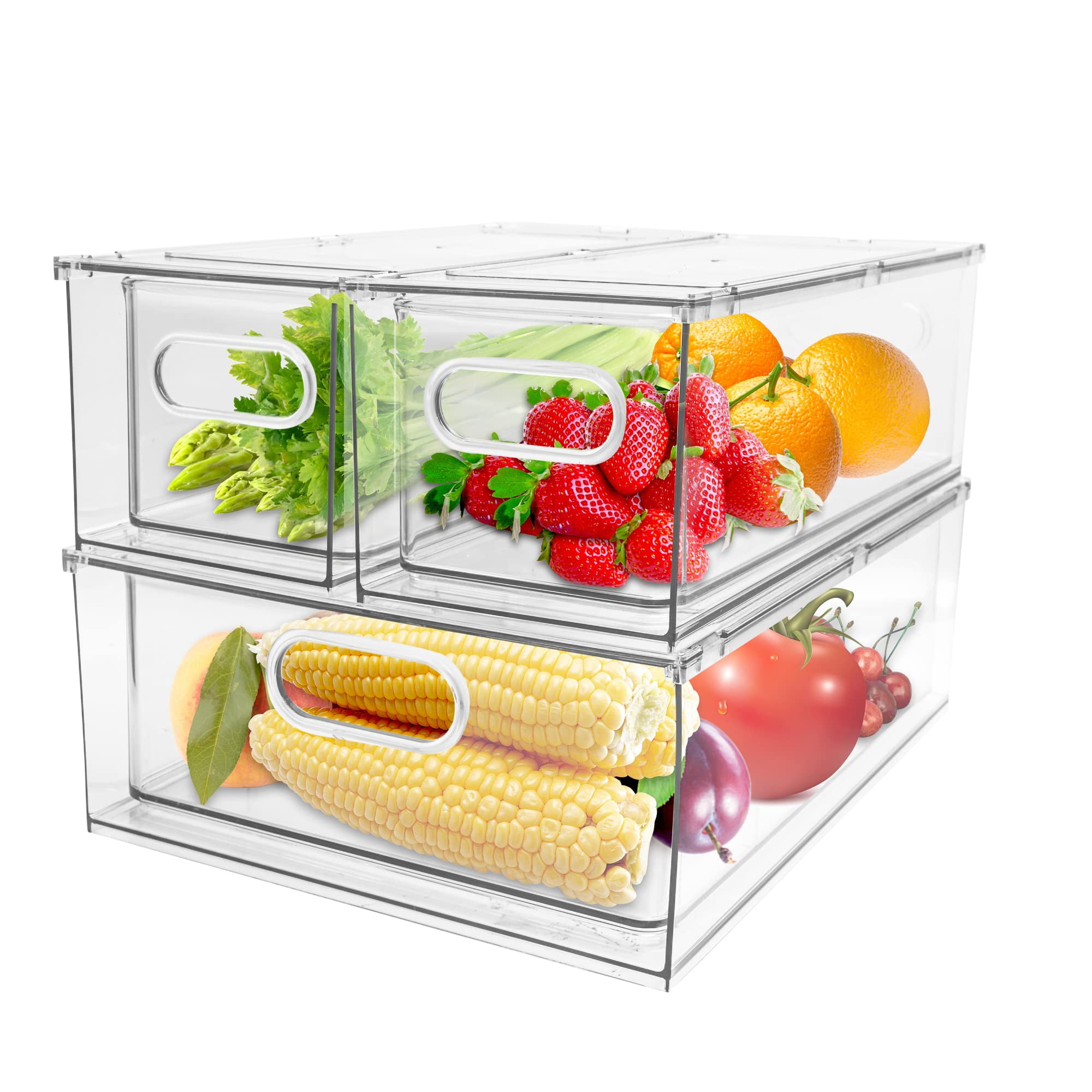 Image result for 3 Pack Refrigerator Organizer Bins with Pull-out Drawer Stackable Clear ...