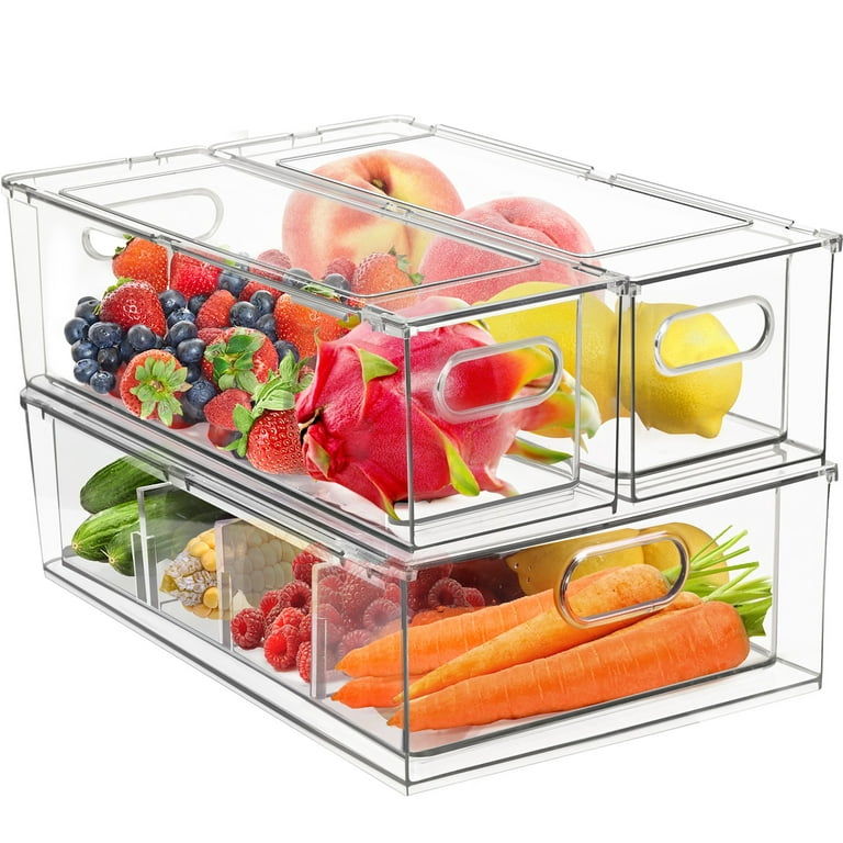 3 Pack Refrigerator Organizer Bins with Pull-out Drawer, Large  Stackable Fridge Drawer Organizer Set with Handle, Drawable Clear Storage  Cases for Freezer, Cabinet, Kitchen, Pantry Organization: Home & Kitchen