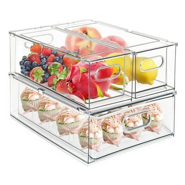 3 Pack Refrigerator Organizers and Storage with Pull-out Drawer, Stackable Fridge Drawer Organizer Set with Handle, BPA-free Clear Storage Cases for Freezer, Cabinet, Kitchen, Pantry Organization