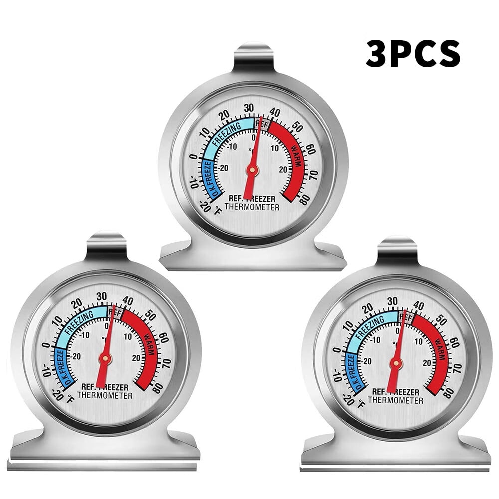 3 Pack Refrigerator Thermometer, Fridge Thermometer Stainless Steel Freezer Thermometer with Red Indicator, Large Dial Thermometers