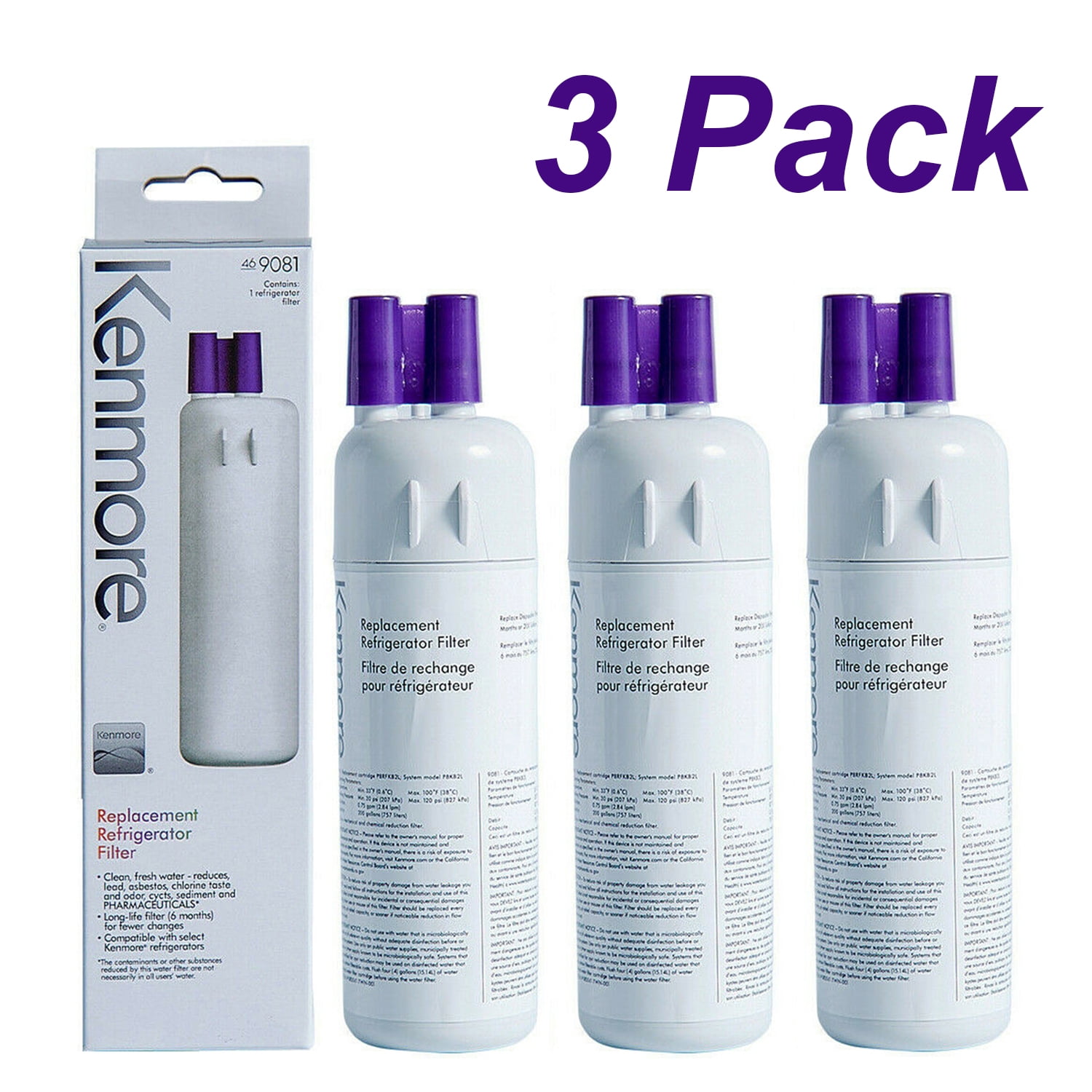 3 Pack Refrigerator Water Filter Kenmore 9081 Water Filter Replacement