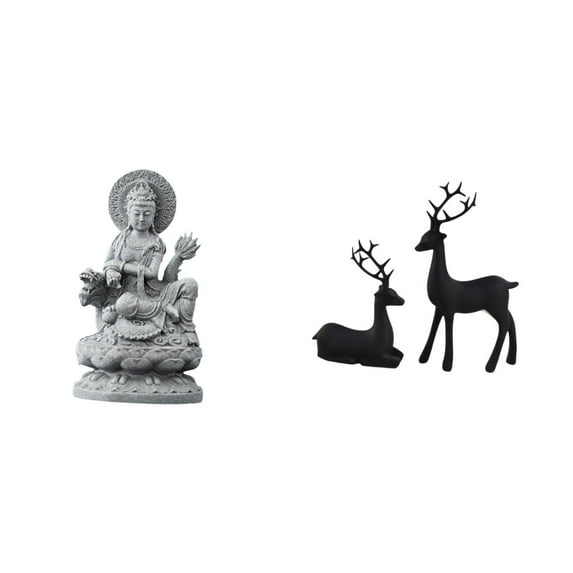 3 Pack Reindeer Guan Yin Buddha Statue Resin Artwork Centerpiece for Chinese Inspired Home Study Room Decor