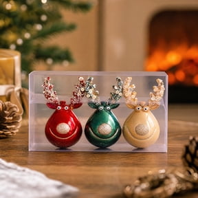 3 Pack Reindeer Pattern Christmas Balls, Intricate Surface Print Stable Hanging Fitting Impact Resistant Shell Material, Themed Xmas Tree Baubles for Holiday Gathering Office Celebration Present