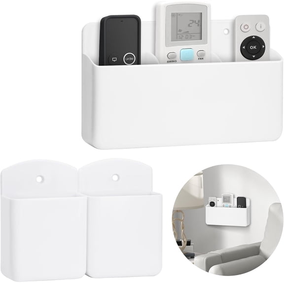 3 Pack Remote Control Holder Wall Mount, 2Pcs Small Remote Holder and 3 Slot Adhesive Wall Remote Holder, Tv Wall Remote Control Holder Pen Holder for Couch Bed Storage (White)