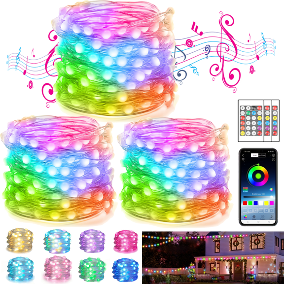 3 Pack 300 LED Fairy Lights with Remote and APP Control, 98.4 Ft USB Twinkle Lights with Timer, Multiple Modes, Waterproof Fairy String Lights for Indoor and Outdoor Decor