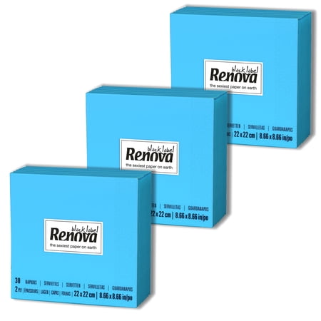 (3 Pack) Renova Blue Cocktail Paper Napkins, 4.3 in, 30 Count