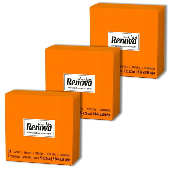 (3 Pack) Renova Orange Cocktail Paper Napkins, 4.3 in, 30 Count