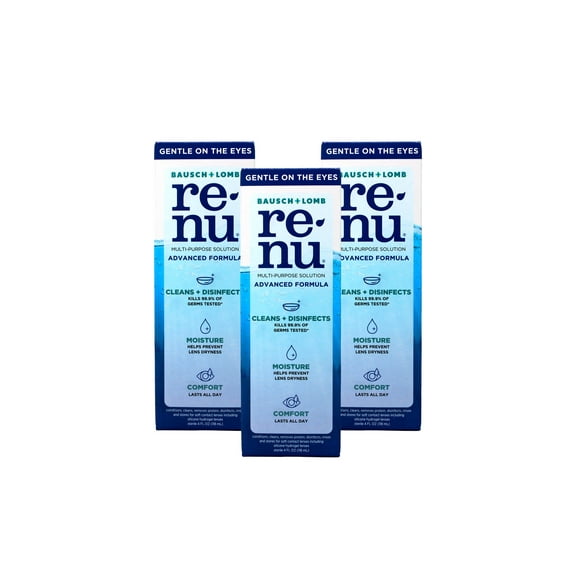 3 Pack Renu Advanced Formula Contact Lens Cleaning Solution 4fl Oz Each
