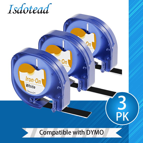 3-Pack Replace for Dymo Letratag Iron-On Fabric Labels for Clothing Black on White Tape 1/2inch for LT-200B 100H 100T PLUS Compatible for Dymo Letratag Refills Fabirc Iron-On Label Maker Refills 1877