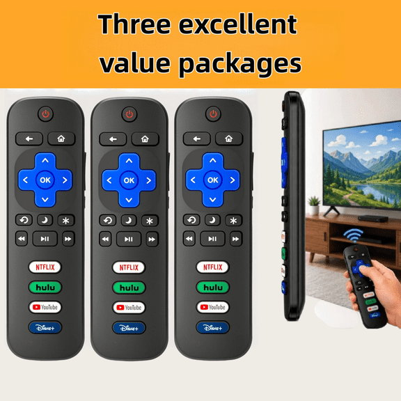 3-Pack Replacement Remote Control for Roku TV, Compatible with TCL/Hisense/Onn/Sharp Roku TVs (Not for Roku Stick)