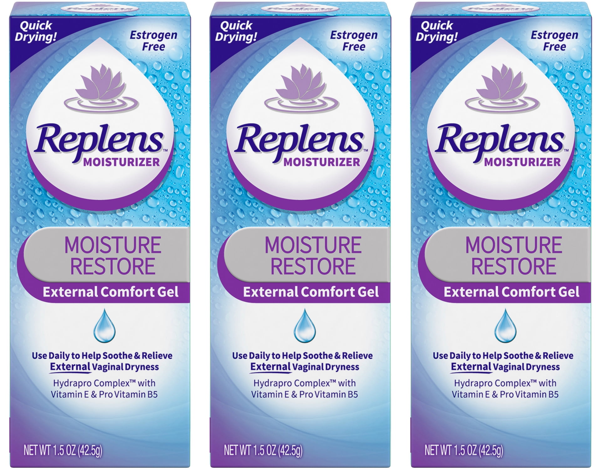 3 Pack Replens Moistture Restore External Comfort Gel 1.5oz Each