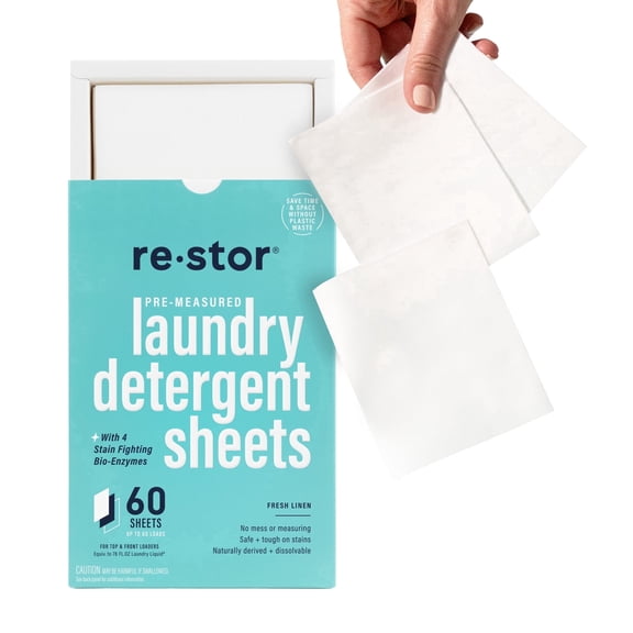 ( 3 Pack ) Restor Stain-Fighting Laundry Detergent Sheets, Fresh Linen, 60 Count