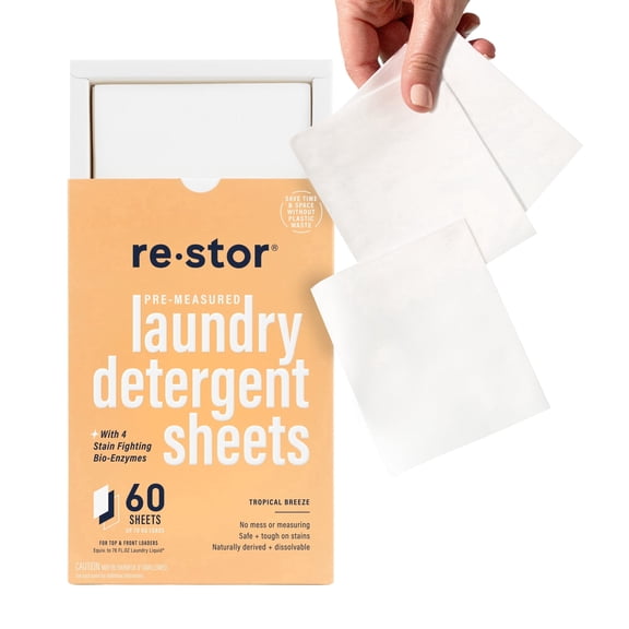 ( 3 Pack ) Restor Stain-Fighting Laundry Detergent Sheets, Tropical Breeze, 60 Count