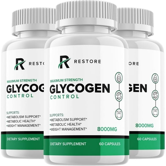 3 Pack Restore Glycogen Control, Restore, Glycogen Control, Restore Glycogen Control Advanced Formula Support Supplement, Restore Glycogen Control Metabolic Health Pills 180 Capsules
