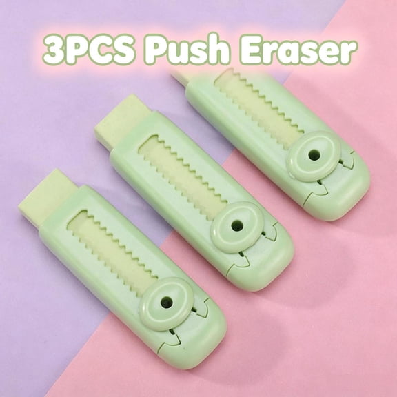 3 Pack Retractable Push Eraser, Traceless Less Crumbs Pencil & Colored Pencil Eraser with Interactive Wheel, Premium Durable Material for Smooth Erasing, Easy Control for Office Art Writing Use
