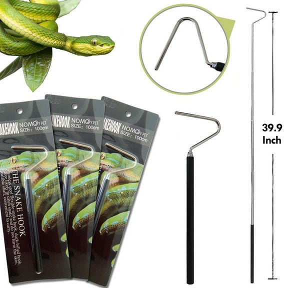 [3 Pack] Retractable Reptile Snake Hooks Extend to 39.3 Standard Professional Collapsible Stainless Steel Hook Reptile Handling Tool Snake Catcher