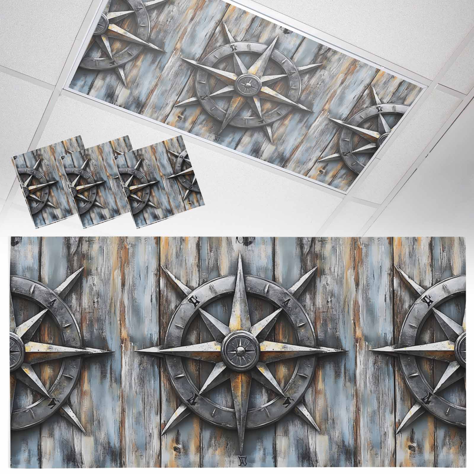 Compass Rally Ceiling Light 3 Pack Retro Compass Fluorescent Light Covers for Ceiling Lights ...