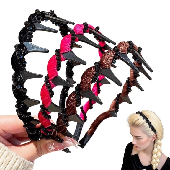 3 Pack Retro High Skull Pearl Headband, Elegant Braided Pearls Headbands with Comb Teeth, Anti-Slip Hair Hoop Rhinestones for Women and Girls