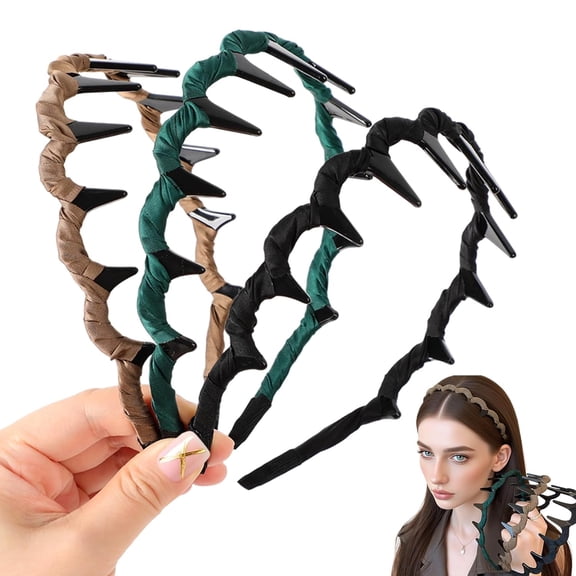 3 Pack Retro High Skull Pearl Headband, Elegant Braided Pearls Headbands with Comb Teeth, Anti-Slip Hair Hoop Rhinestones for Women and Girls