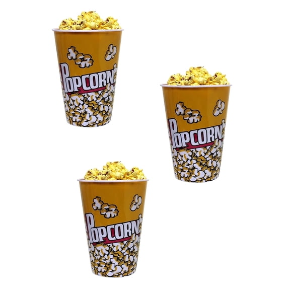 3-Pack Retro Style Popcorn Buckets – 7" Reusable Plastic Containers for Movie Nights & Parties