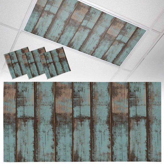 3 Pack Retro Wood Grain Fluorescent Light Covers for Ceiling Lights Gradient Barn Door Farmhouse Board Magnetic Ceiling Light Covers Overhead Light Filters for Office Classroom Home