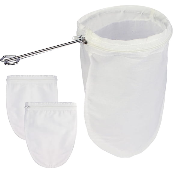 3-Pack Reusable Fine Mesh Strainer Bags with Stainless Steel Handle for Nut Milk, Thai Tea, Coffee - Milk Tea Filter Bag Ring Included