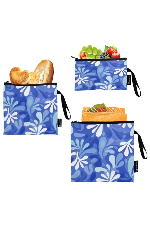 3 Pack Reusable Food Storage Bags Eco-Friendly Food-Grade EVA Film Material Suitable for Lunches Picnics Travel and Work Blue Playful Splashes