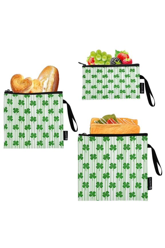 3 Pack Reusable Food Storage Bags Eco-Friendly Food-Grade EVA Film Material Suitable for Lunches Picnics Travel and Work Cute Four-leaf Clover