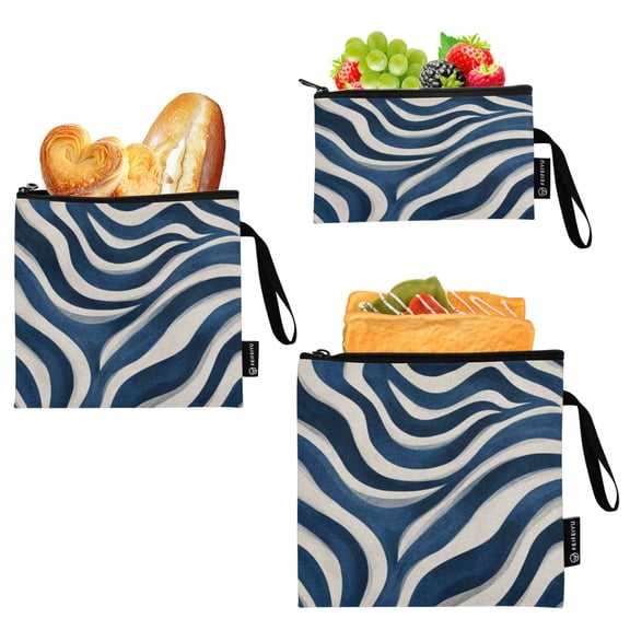 3 Pack Reusable Food Storage Bags Eco-Friendly Food-Grade EVA Film Material Suitable for Lunches Picnics Travel and Work Dark Blue Zebra Stripes